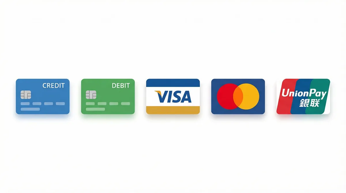 四虎视频支持的支付方式图标-信用卡借记卡银联维萨万事达